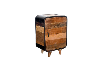 Credenza vintage industrial in legno massello riciclato color naturale e ferro battuto, vista completa