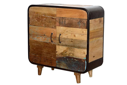 Credenza vintage industrial in legno massello riciclato color naturale e ferro battuto, vista completa