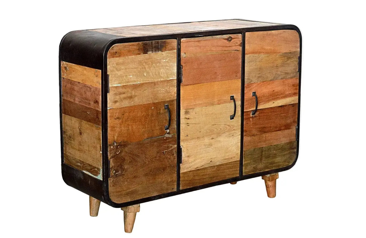 Credenza vintage industrial in ferro e legno massiccio, vista completa