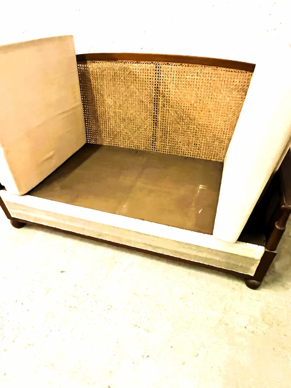 Salotto coloniale originale in teak e paglia di Vienna: divano e 2 poltrone
