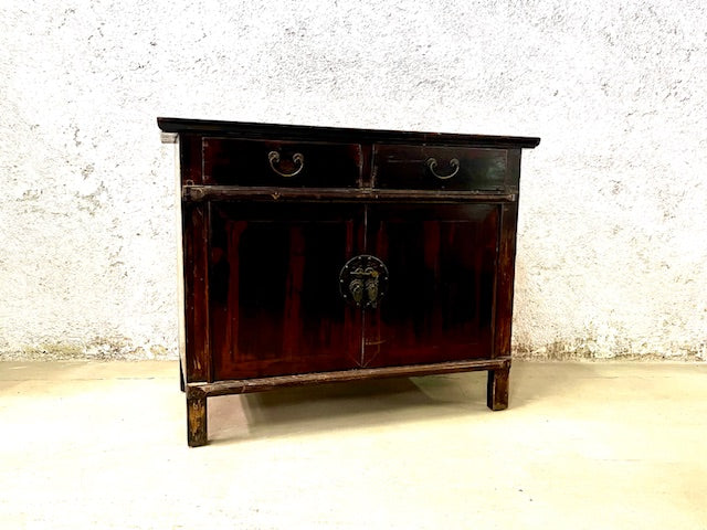 credenza cinese originale legno di cipresso dipinto in lacca vista frontale