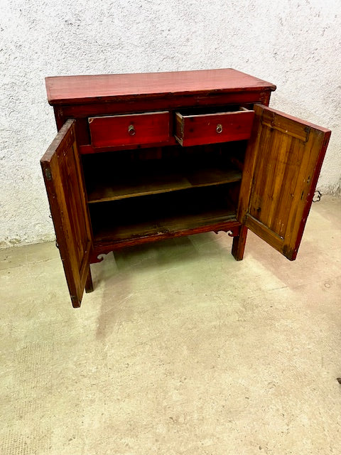 Credenza cinese d'epoca in legno di Cipresso in lacca rossa