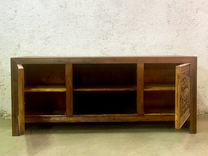 Credenza etnica indiana Orissa in legno massiccio con ante intarsiate
