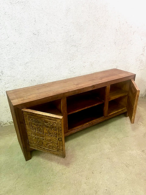 Credenza etnica indiana Orissa in legno massiccio con ante intarsiate