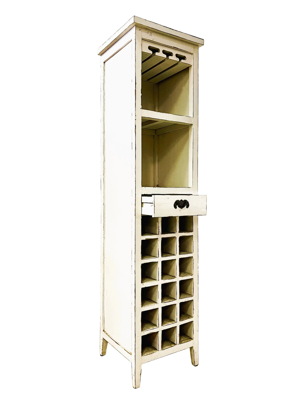 mobile bar porta bottiglie shabby chic in legno massiccio  aperta