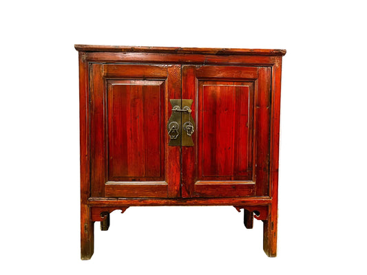 Credenza cinese antica originale in legno di cipresso maniglie in ottone frontale