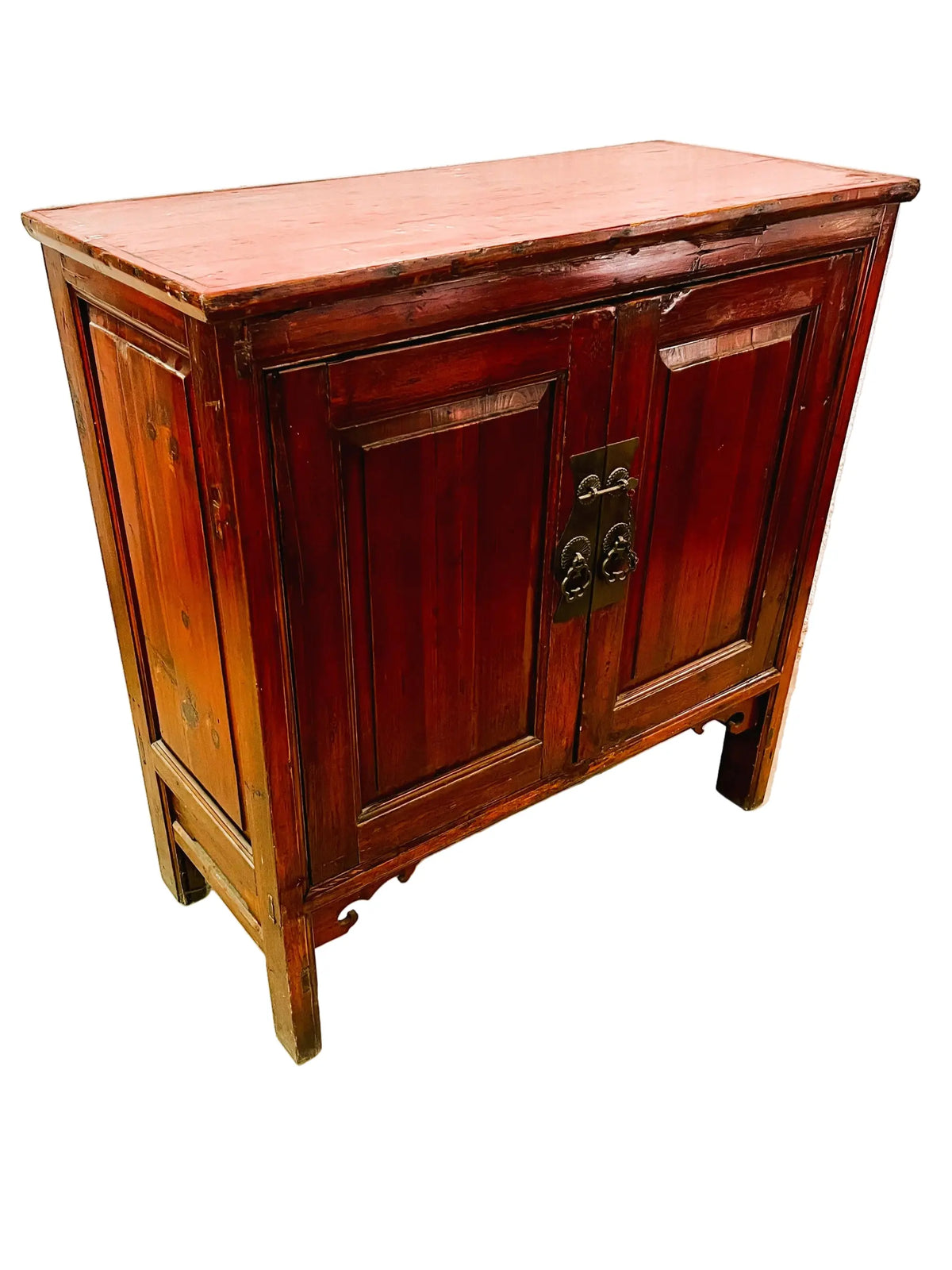 Credenza cinese antica in legno di cipresso maniglie in ottone completa