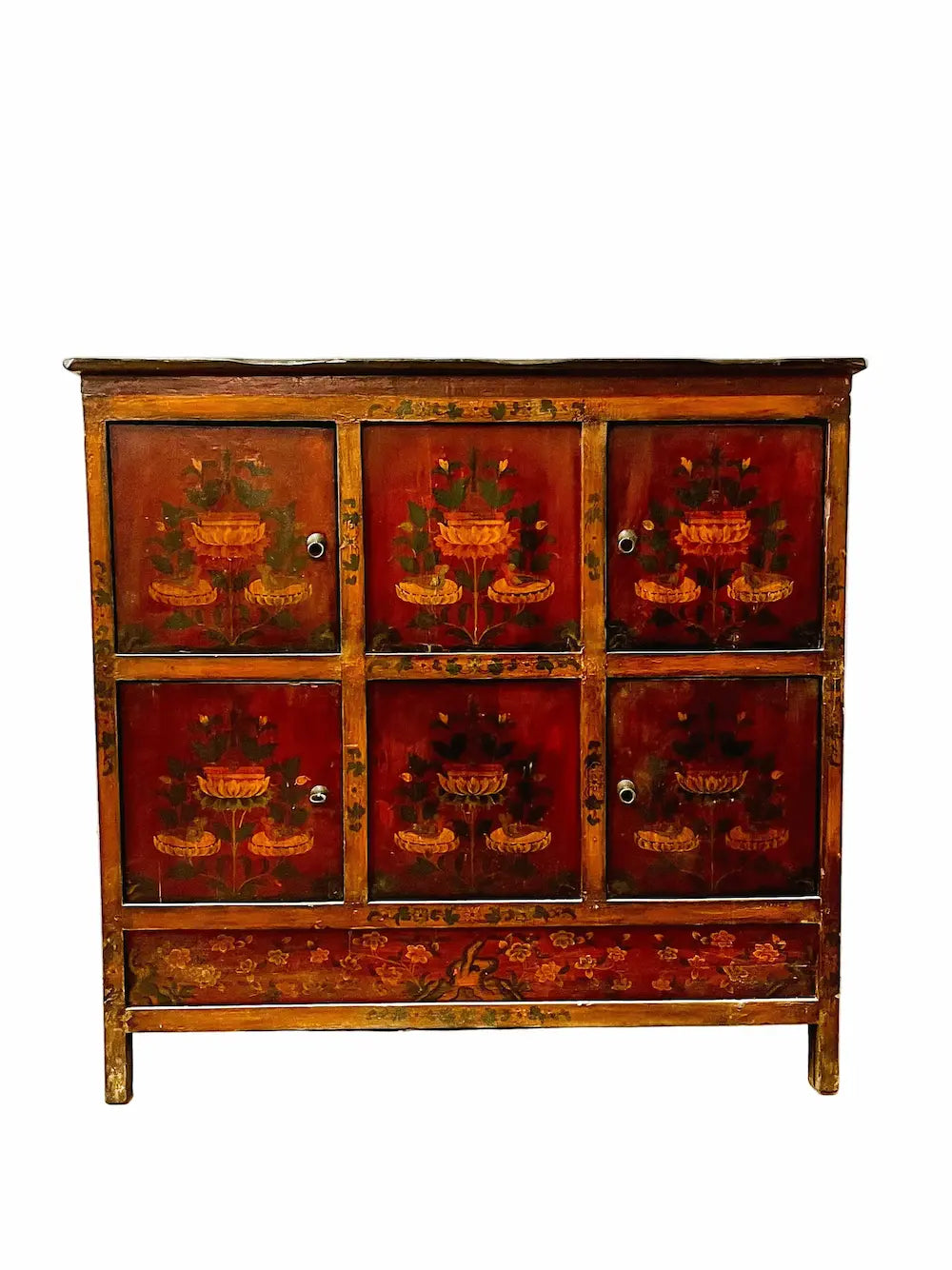 Mobile tibetano originale in legno massiccio dipinto in lacca frontale