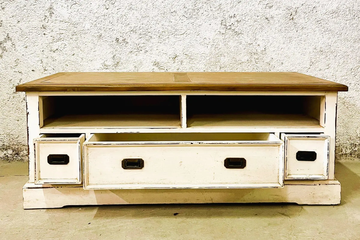 credenza porta tv shabby chic in legno massiccio  frontale aperto