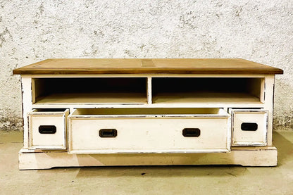 credenza porta tv shabby chic in legno massiccio  frontale aperto