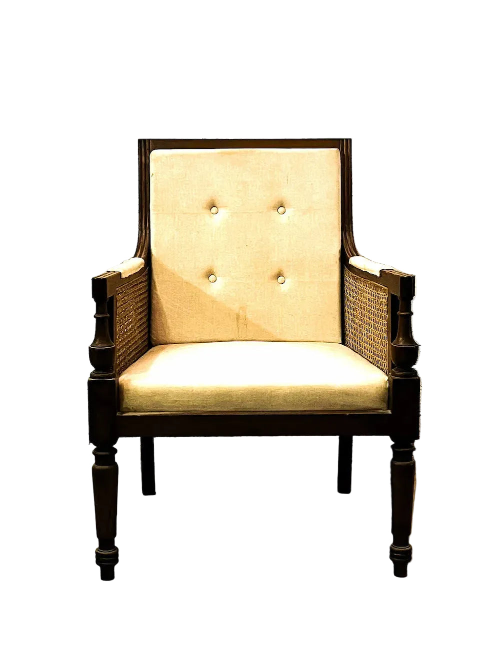 Poltrona coloniale originale in Teak con paglia di Vienna