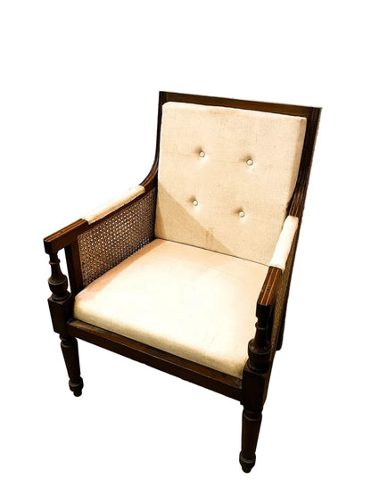 Poltrona coloniale originale in Teak con paglia di Vienna