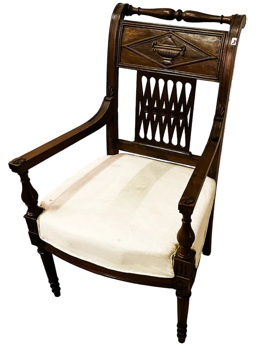 Poltrona coloniale in Teak originale con seduta imbottita