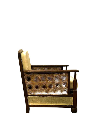 Set 2 poltrone e 1 divano coloniale originale in Teak e paglia di Vienna con cuscini  poltrona laterale
