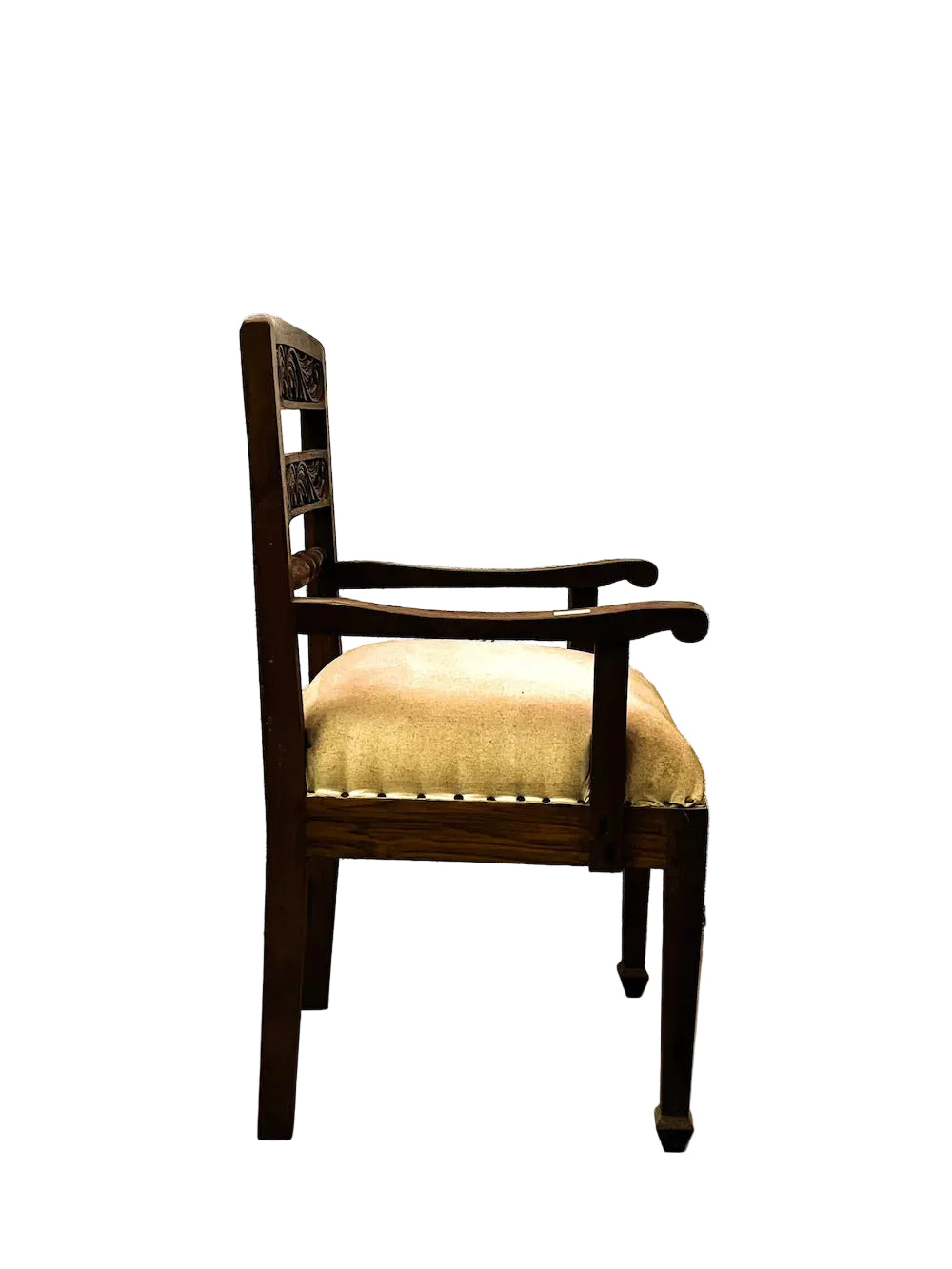 Poltroncina coloniale in Teak originale con seduta imbottita