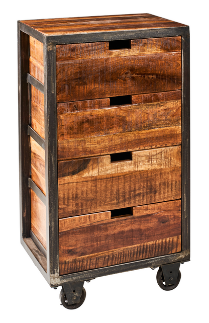 Cassettiera industrial con ruote ferro e legno massiccio