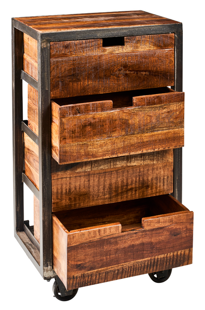 Cassettiera industrial con ruote ferro e legno massiccio
