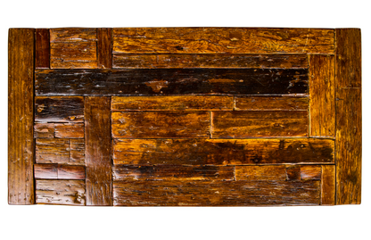 Tavolino da caffè piano in legno massiccio di recupero gambette in acciaio