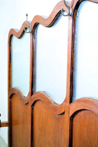 Separe paravento antico liberty coloniale india in teak con appendino