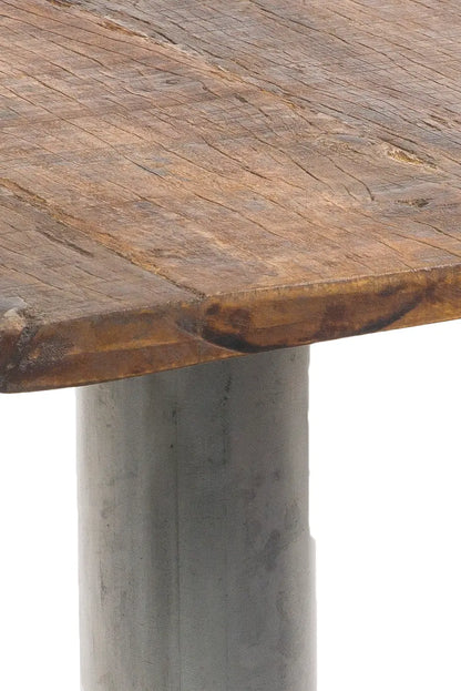 Tavolino da pranzo quadrato con piano in legno massiccio e base in ferro
