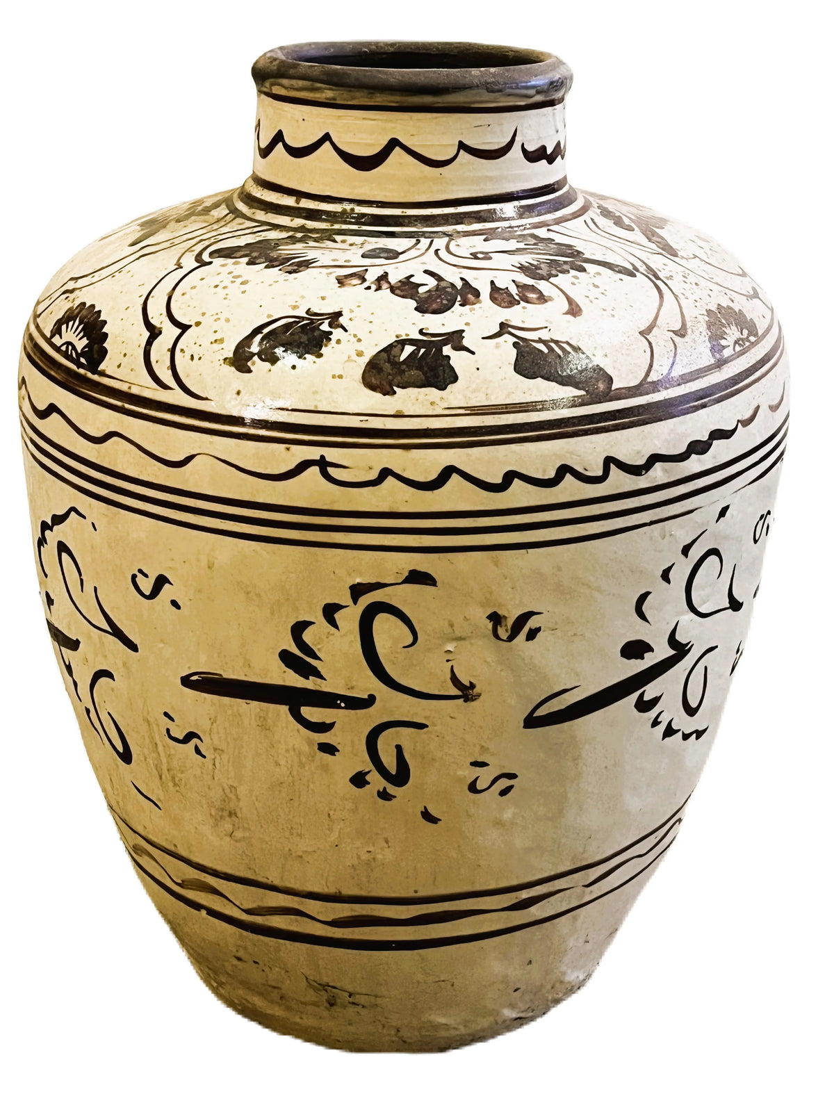 Vaso cinese in terracotta decorata bianco