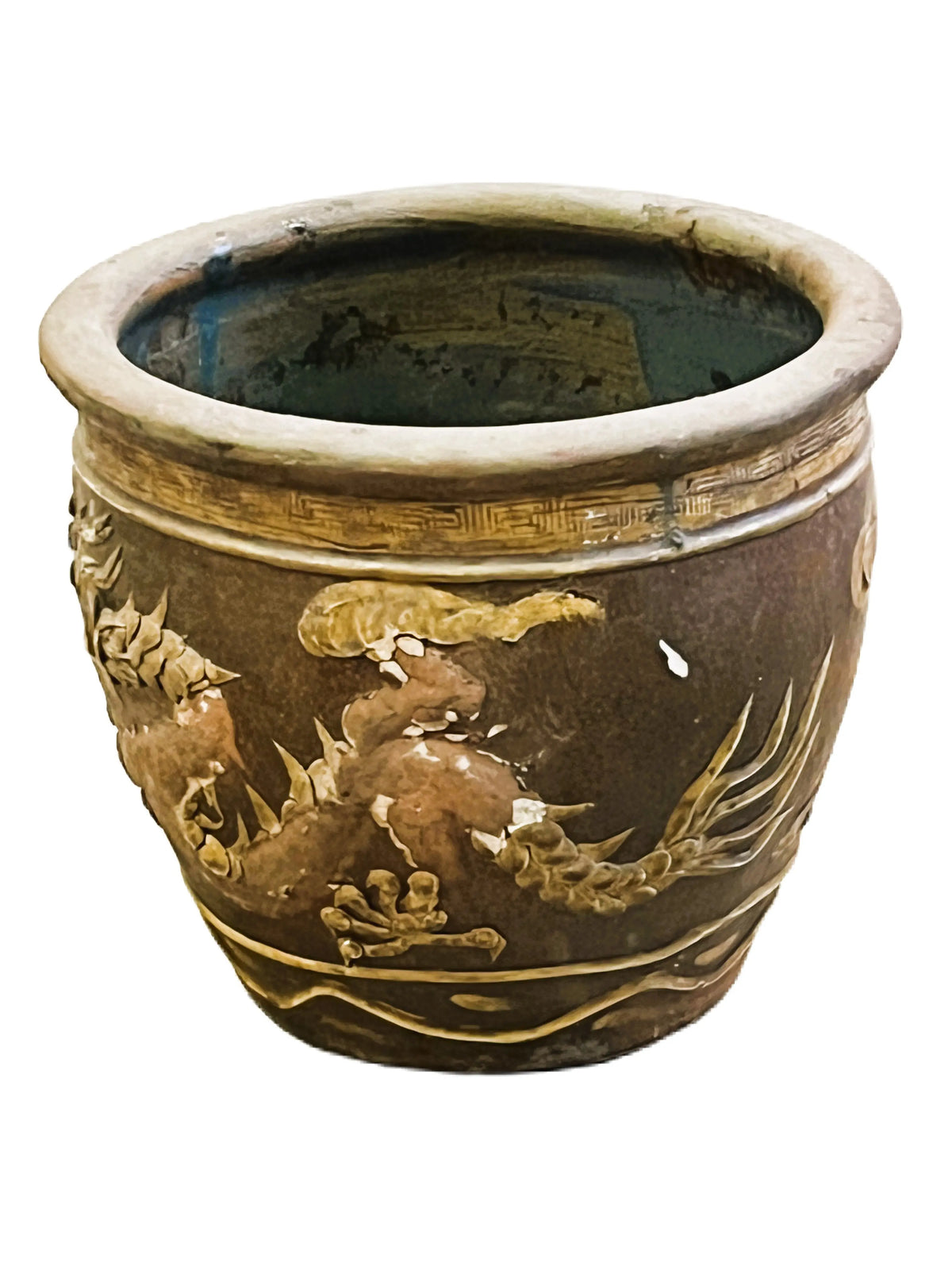 Vaso cinese in terracotta decorata dragone