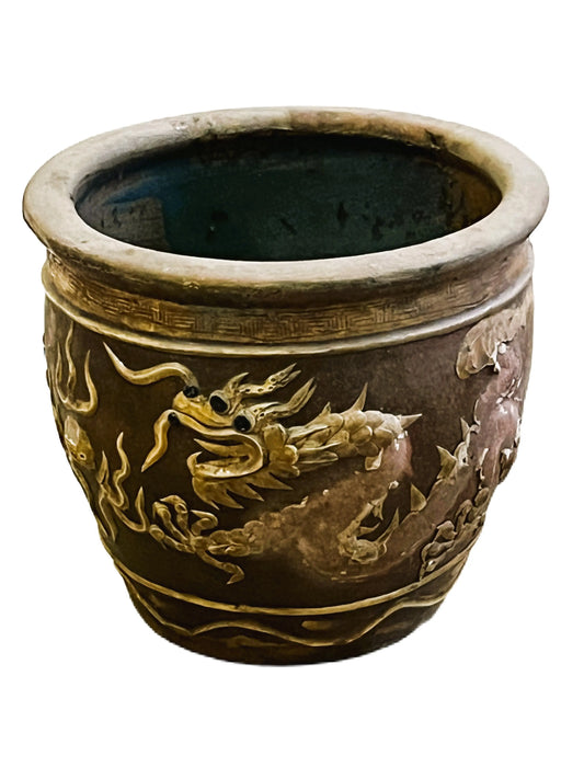 Vaso cinese in terracotta decorata drago