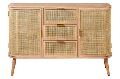 Credenza stile vintage con frontali in Rattan e struttura in legno con angoli arrotondati