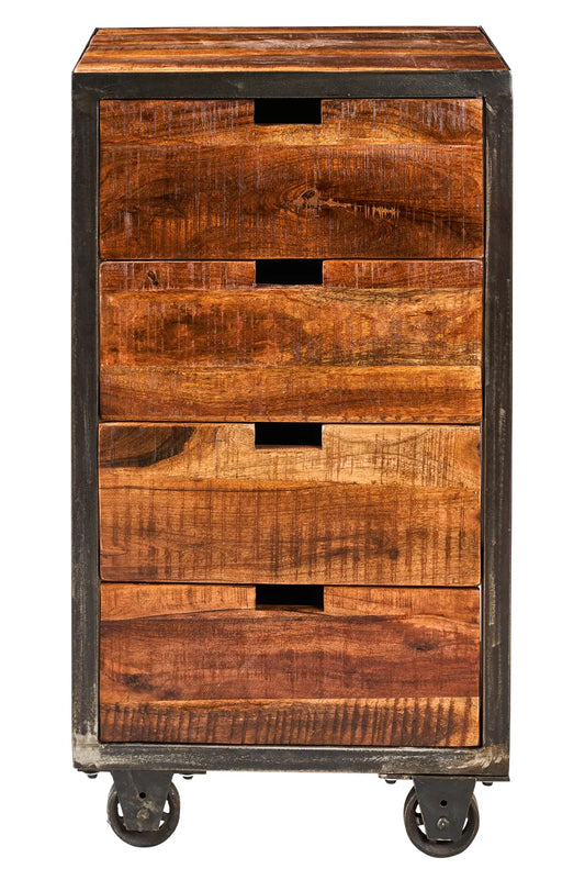 Cassettiera industrial con ruote ferro e legno massiccio