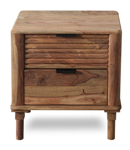 Comodino etnico in legno massiccio gamba tonda 2 cassetti vista frontale