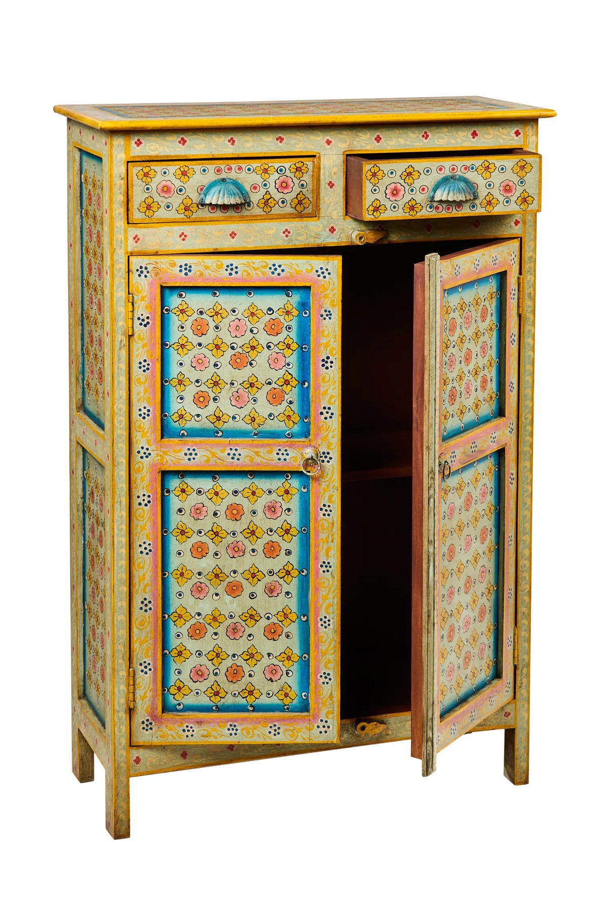 Credenza alta Indiana in legno massello dipinto 2a 1c