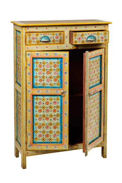 Credenza alta Indiana in legno massello dipinto 2a 1c
