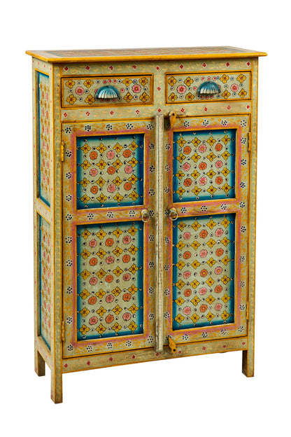 Credenza alta Indiana in legno massello dipinto 2a 1c