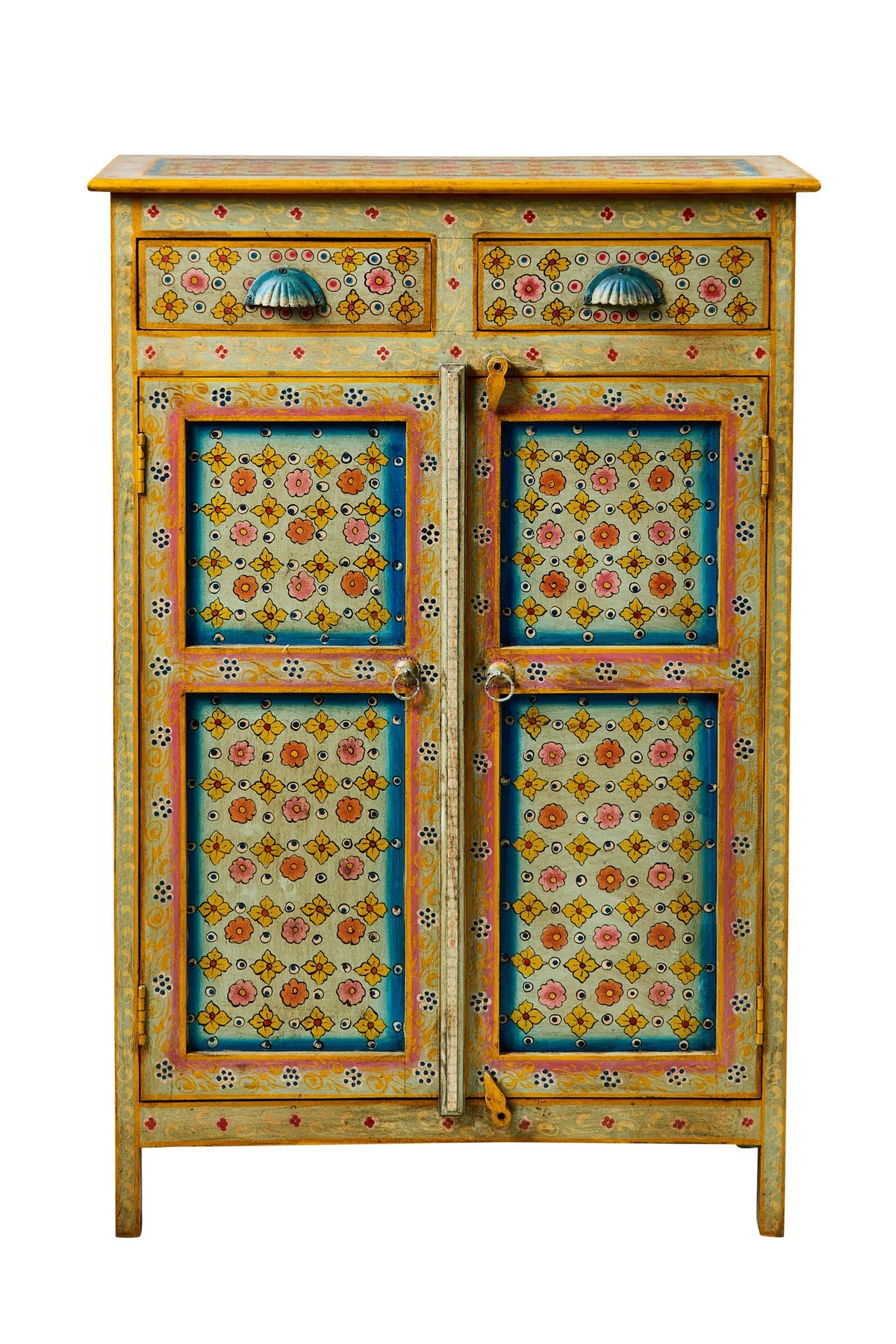 Credenza alta Indiana in legno massello dipinto 2a 1c