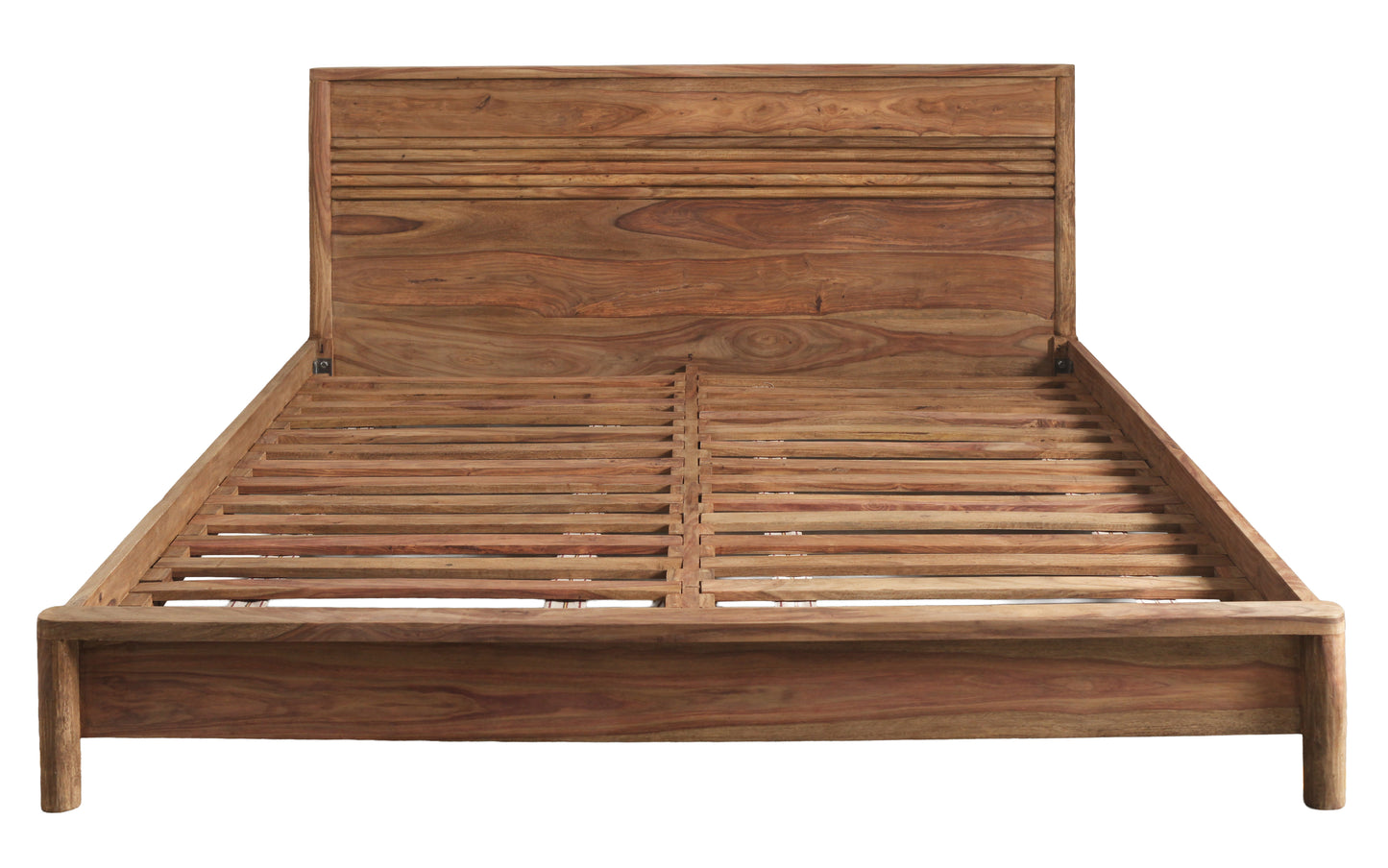 Letto etnico in legno massiccio naturale con testata alta liscia