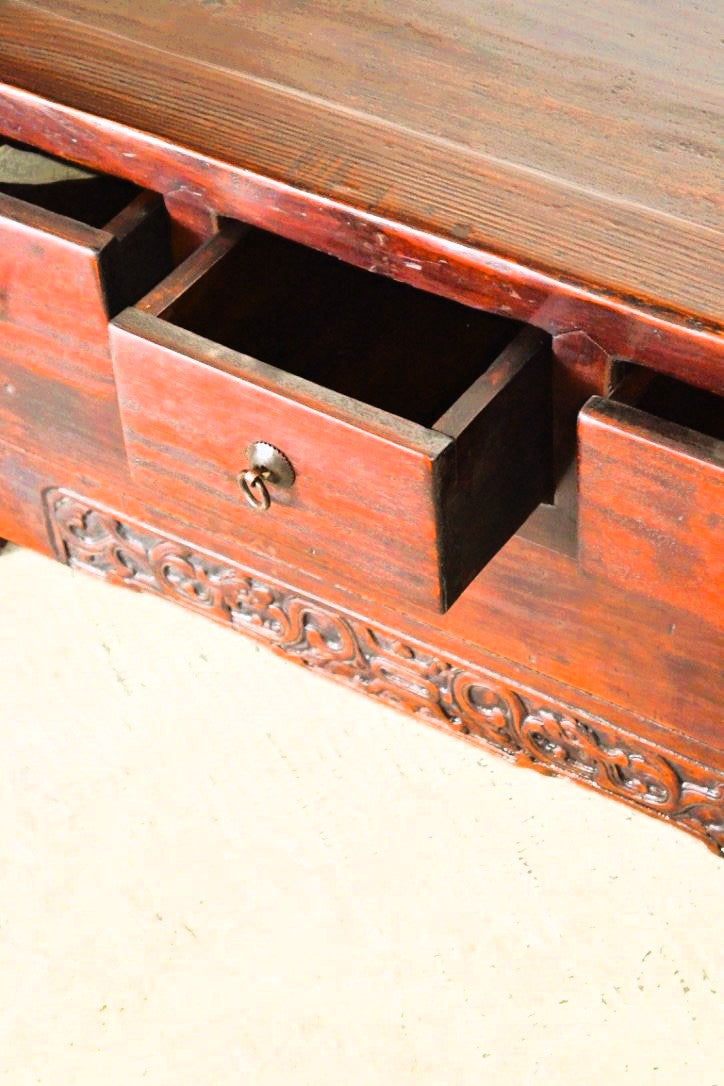 Antico Mobiletto altare cinese Shanxi in legno massello di Cipresso 3 cassetti