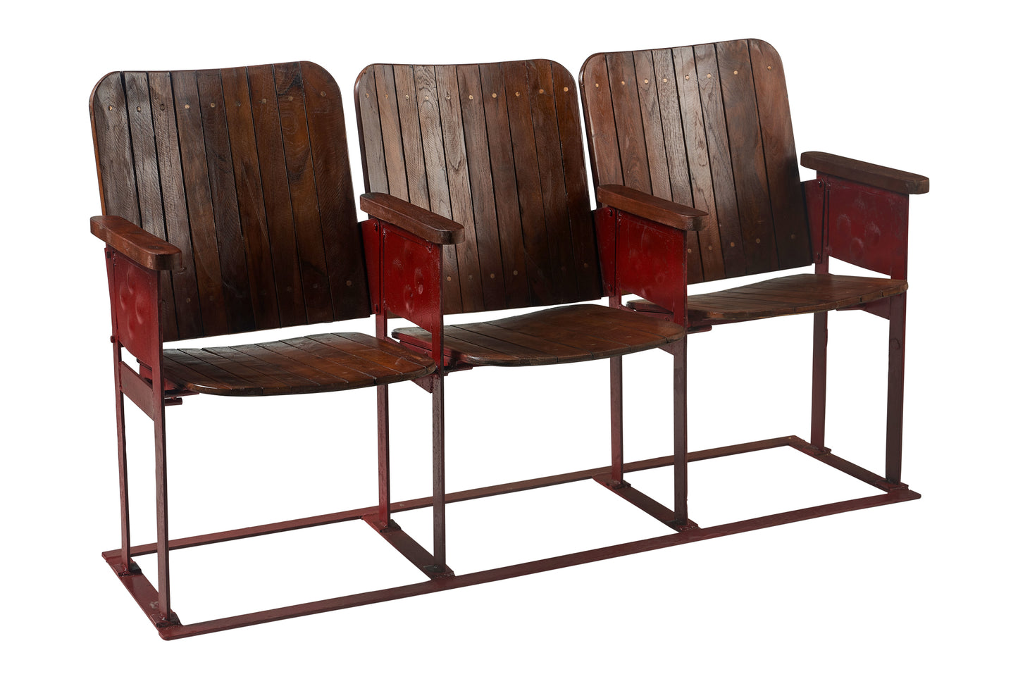 Seduta da Cinema 3 Posti in Ferro e Legno Vintage