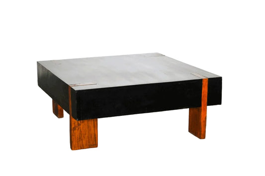 Tavolino quadrato in legno massiccio bicolore design moderna