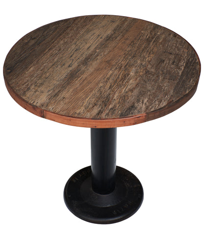 Tavolino vintage da pranzo tondo base acciaio piano in legno