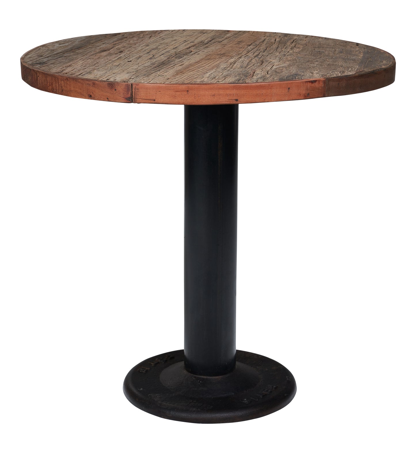 Tavolino vintage da pranzo tondo base acciaio piano in legno