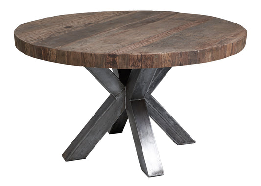 Tavolo pranzo tondo industrial con piano in legno massiccio