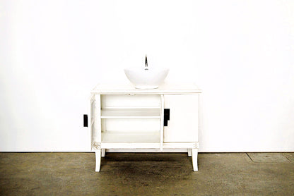 Mobile bagno cinese in lacca bianca shabby chic con lavandino e rubinetteria in legno massello Cina 3 ante