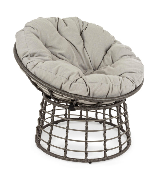 Poltrona ovale per esterni con intreccio in fibra color grigio e cuscini - SPEDIZIONE GRATUITA - lapagoda.net