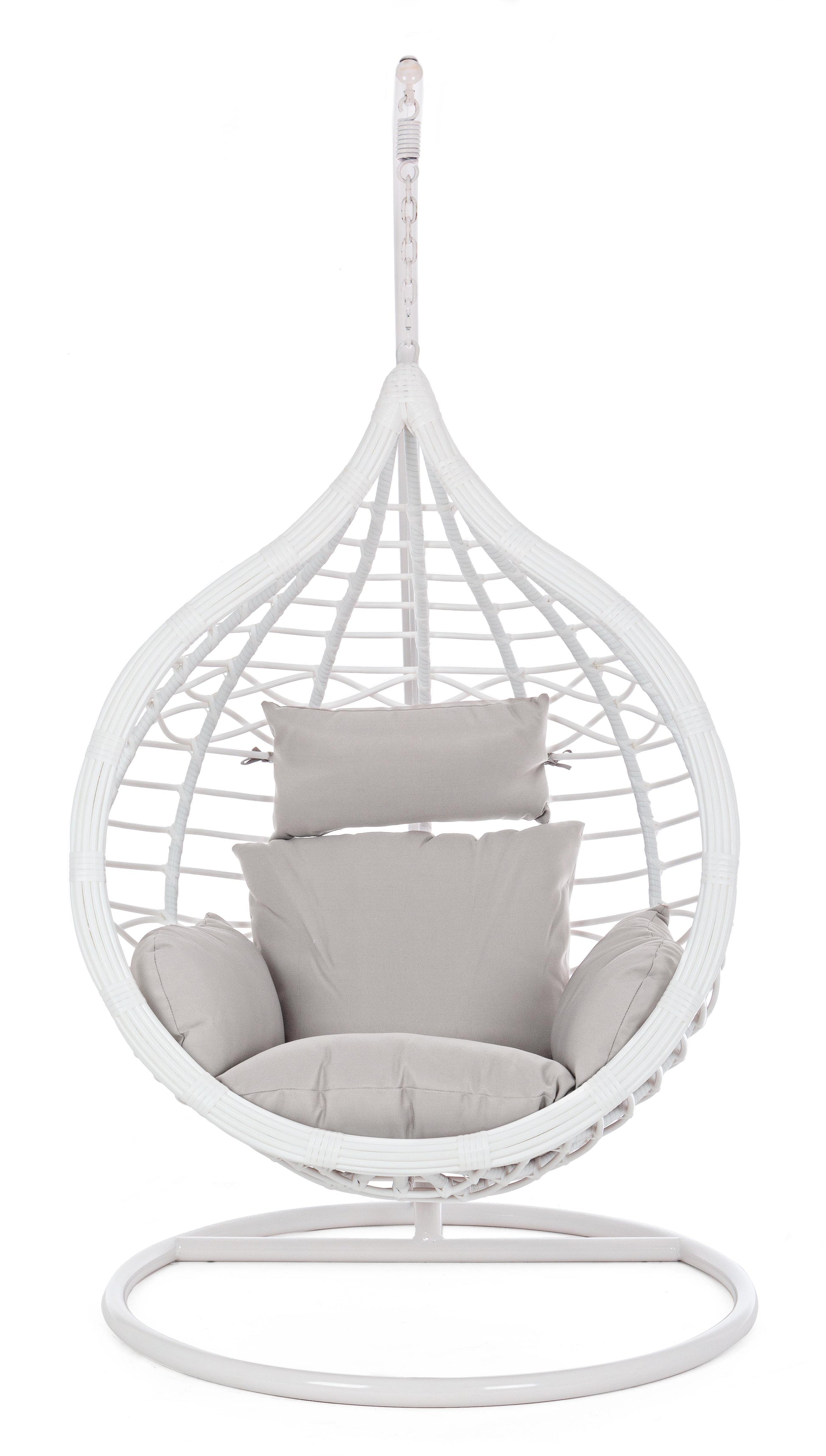 Poltrona sospesa Resina intrecciata Beige cuscino Bianco MAKAHA Poltrona sospesa Resina intrecciata Beige cuscino Bianco MAKAHA