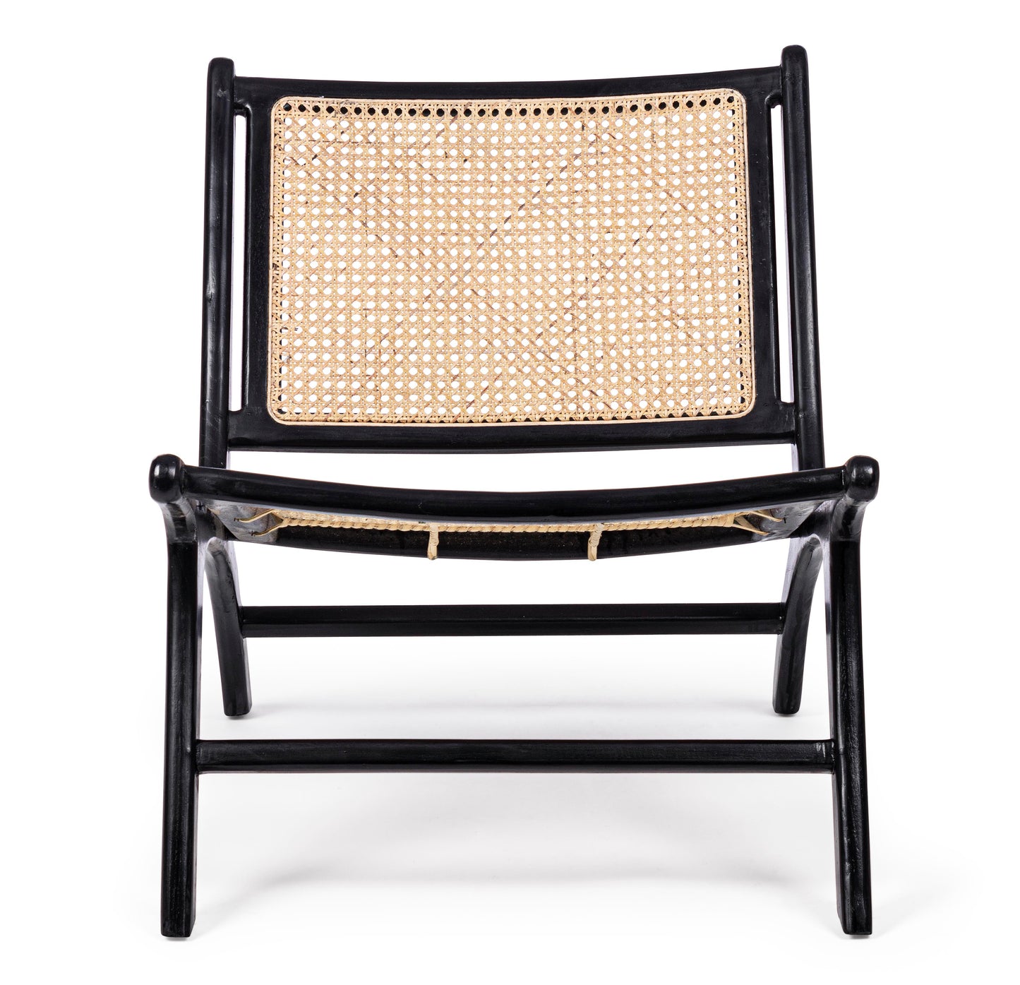 Poltrona nera in legno teak e intreccio rattan - Set di 2 pezzi - SPEDIZIONE GRATUITA lapagoda.net