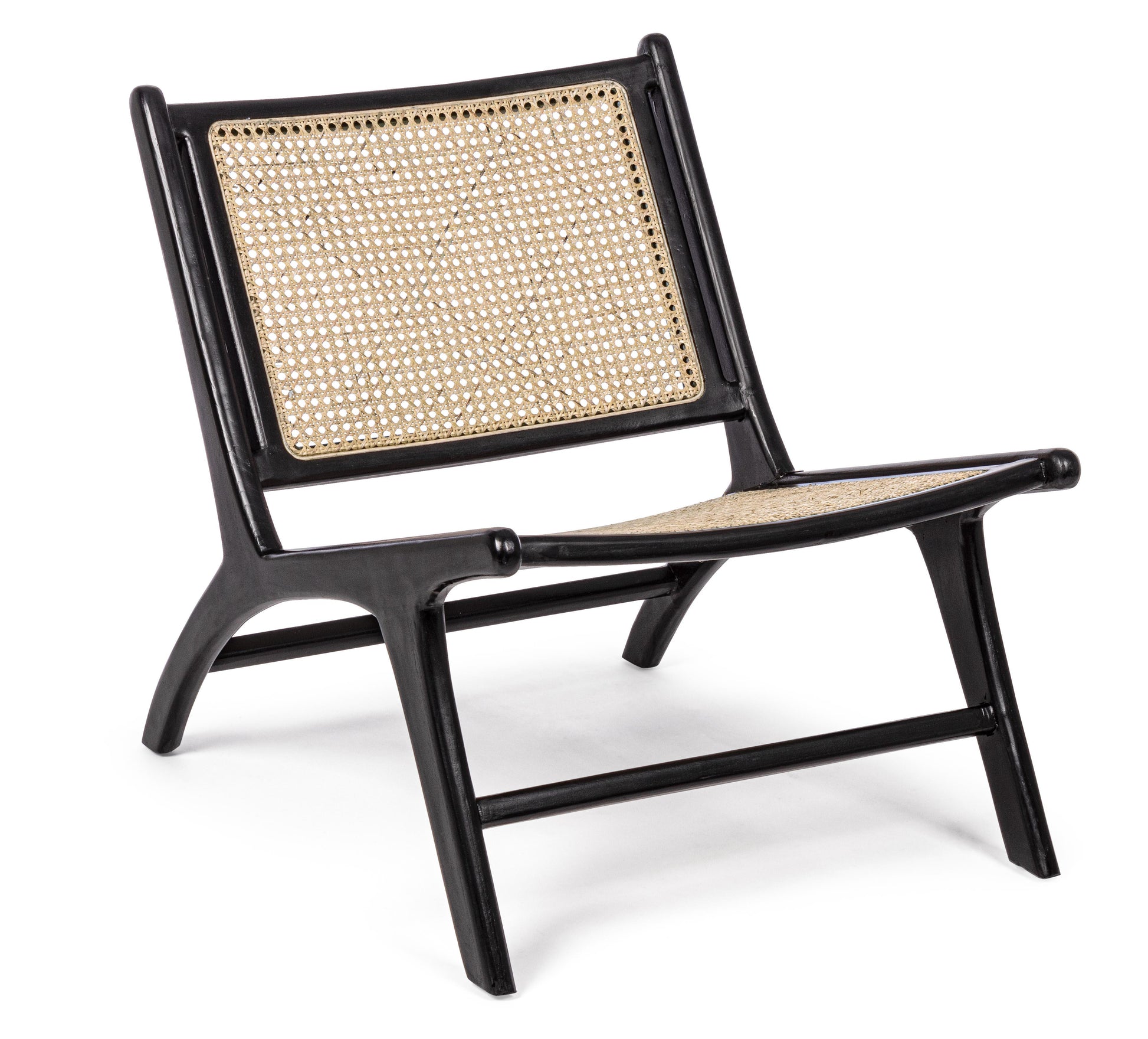Poltrona nera in legno teak e intreccio rattan - Set di 2 pezzi -lapagoda.net