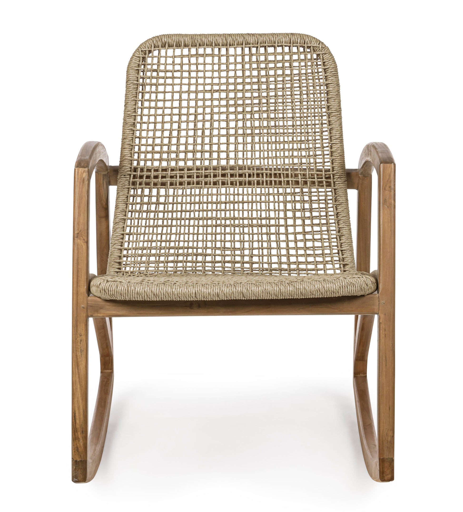 Poltrona dondolo etnica in legno teak con intreccio in fibra - wood teak - SPEDIZIONE GRATUITA. lapagoda.net