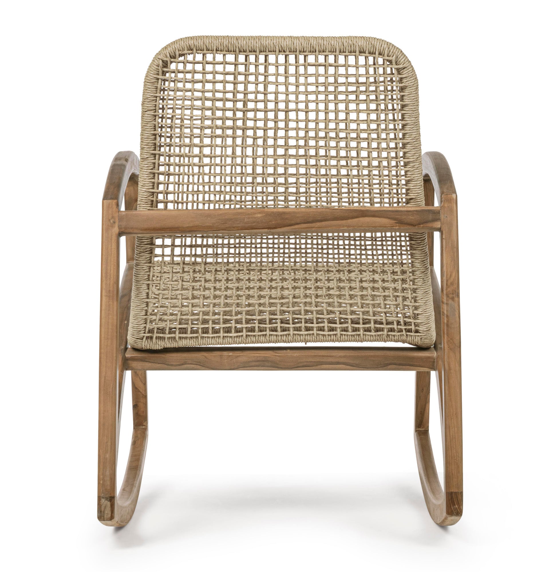 Poltrona dondolo etnica in legno teak con intreccio in fibra - wood teak - SPEDIZIONE GRATUITA. lapagoda.net