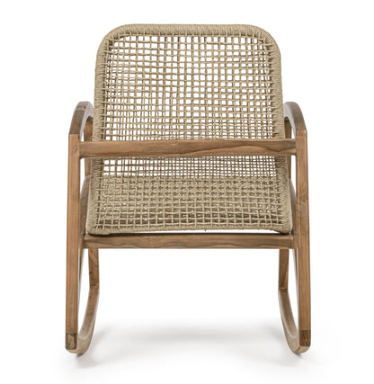 Poltrona dondolo etnica in legno teak con intreccio in fibra - wood teak - SPEDIZIONE GRATUITA. lapagoda.net