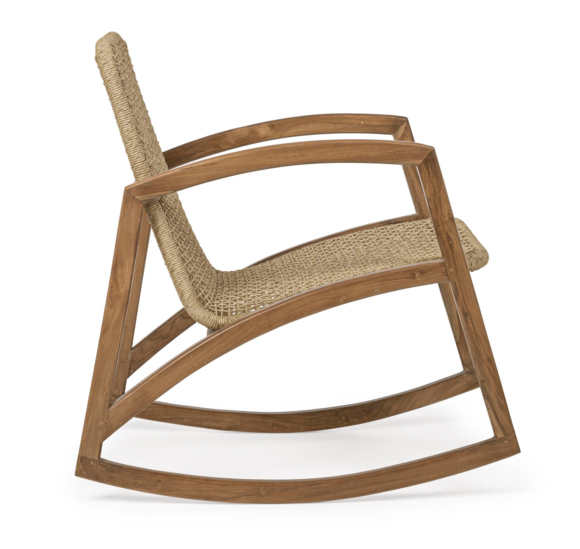 Poltrona dondolo etnica in legno teak con intreccio in fibra - wood teak - SPEDIZIONE GRATUITA. lapagoda.net